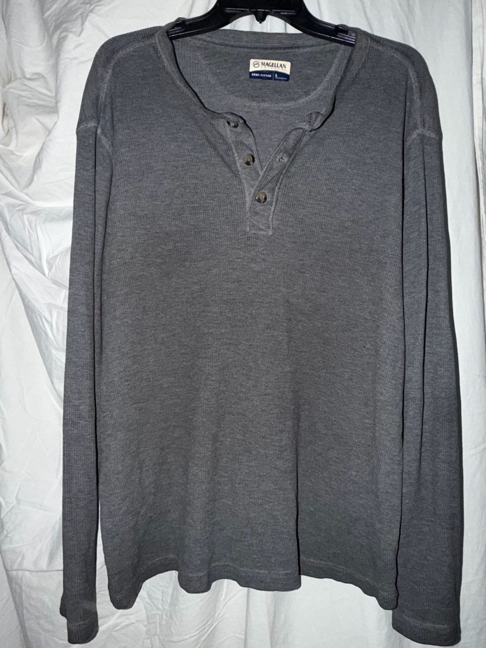 Magellan Outdoors Men’s Dark Gray Henley Long Sleeve Shirt